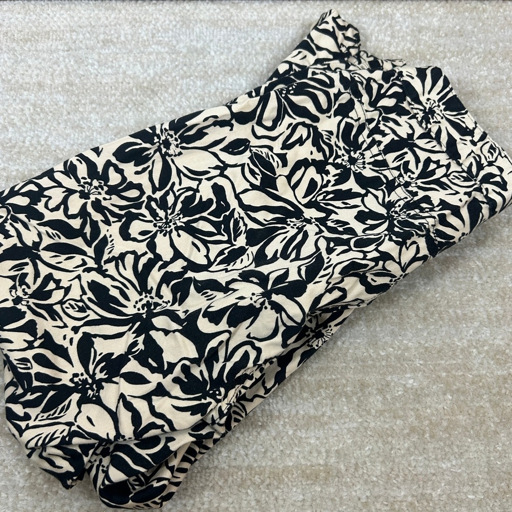 Worthington Womens 90s Minimalist Floral Stretch Crop Pants Tan Black 8P Petite